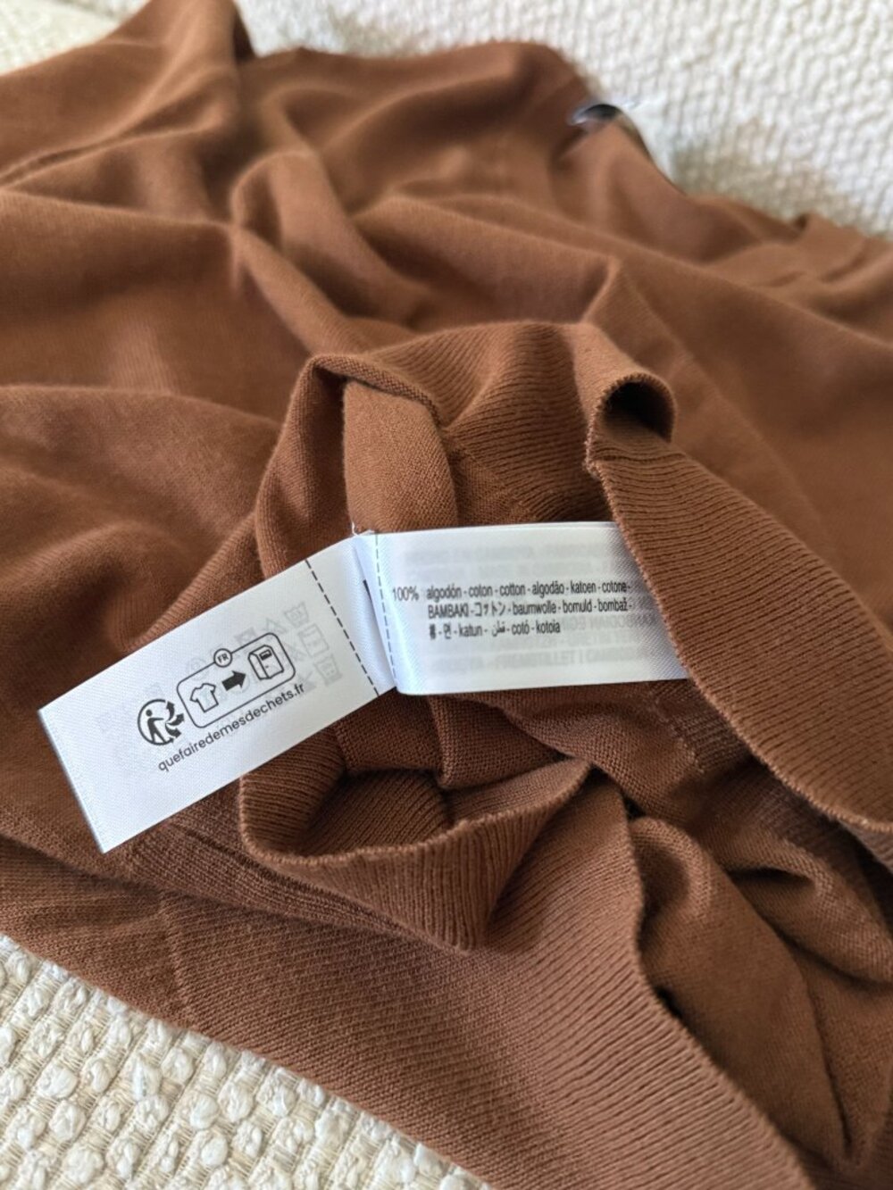 ZARA FINE-KNIT COTTON V-NECK SWEATER - COGNAC BROWN - SIZE S - Picture 9 of 9